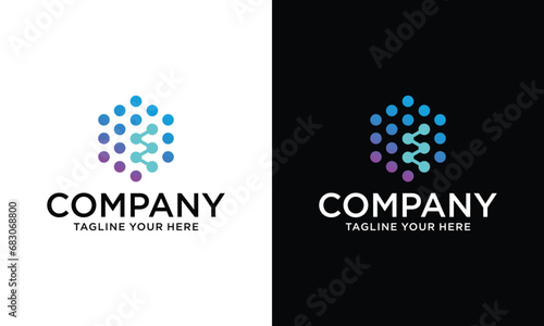 Hexagon and Minimalist Technology Line Letter E Logo on a black and white background.