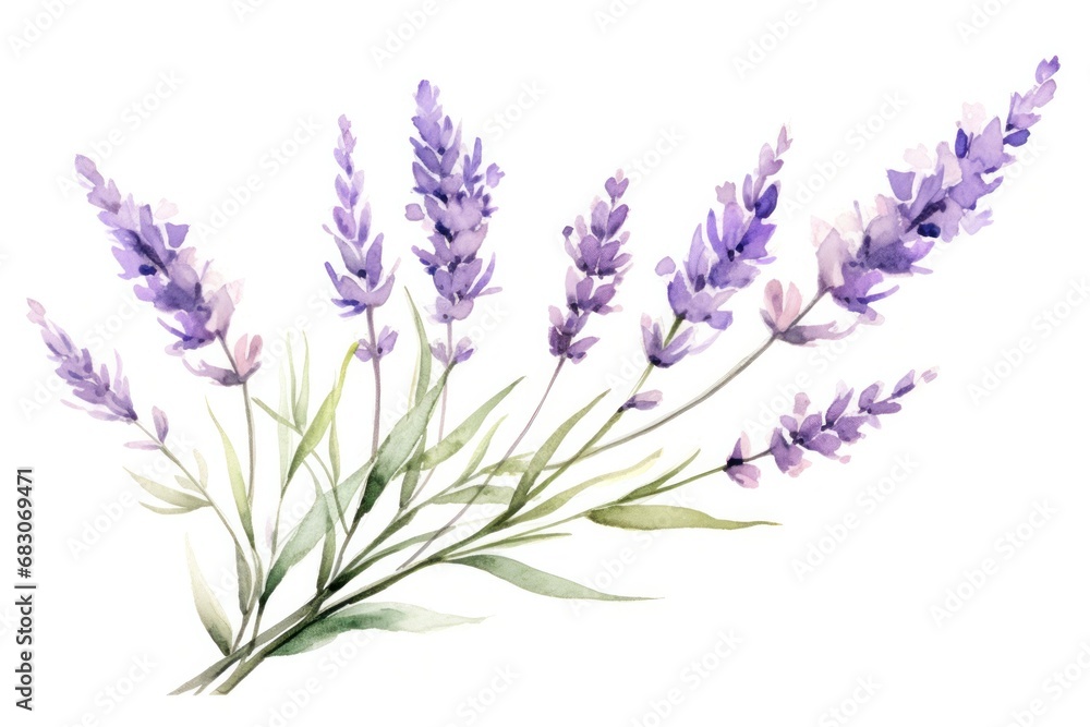 Watercolor Lavender Flowers Isolated on White Background