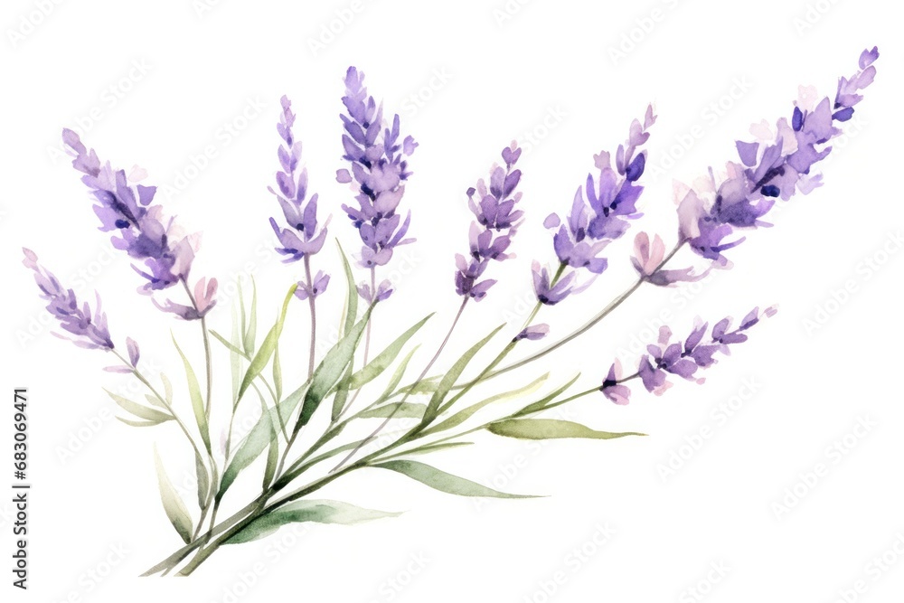 Naklejka premium Watercolor Lavender Flowers Isolated on White Background