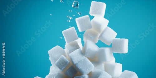  High Sugar Content Isolated on Light Blue Background, Highlighting Health Risks and the Impact on Insulin in the Context of Diabetes and Hyperglycemia photo