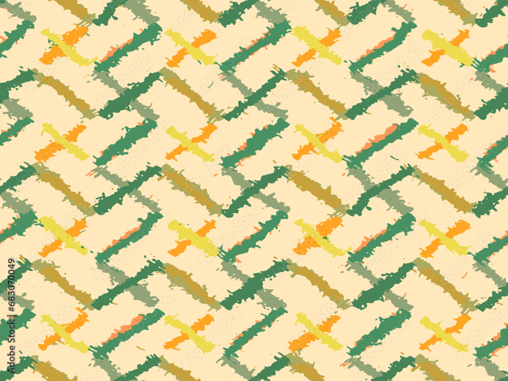 Fototapeta premium Full seamless zigzag pattern. Rough bold vertical stripes. Geometric distressed lines. Abstract grunge vector. Modern graphic background for textile fabric print.