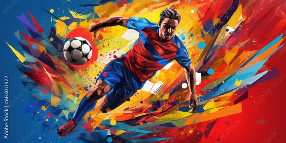 Illustration of an Athlete Playing Soccer, Capturing the Dynamic Energy and Artistic Expression of Sporty Motion