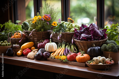 A lot of different vegetables on a wooden table  diet and vegetarianism  healthy eating concept