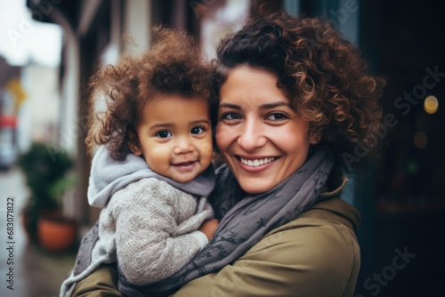 Portrait of a smiling young mother holding infant child