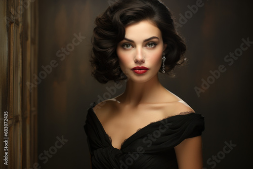 A timeless vintage woman in a little black dress, representing the epitome of elegance and simplicity. Generative Ai.