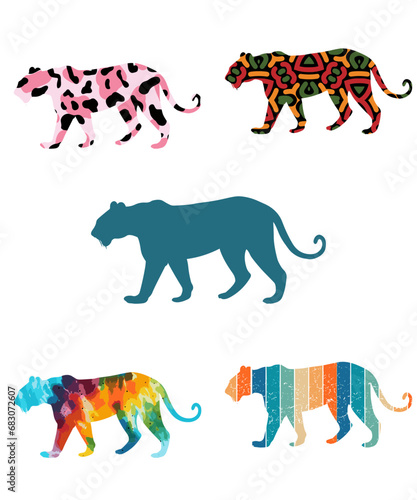 Canvas Print Royal Bengal Tiger Silhouettes Vector