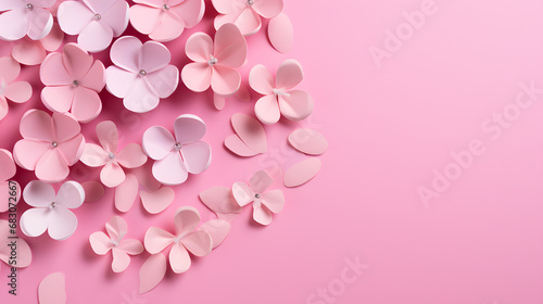 pink background with paper flowers © toomi123