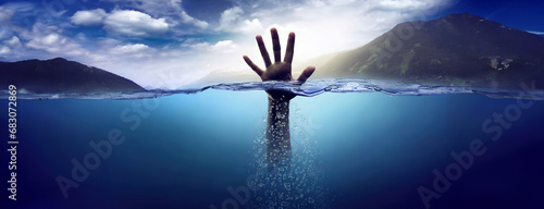 Drowning person, man, reaching out for help photo