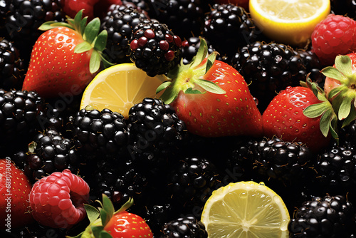berry background  assortment of juicy berries  vegetarianism and diet