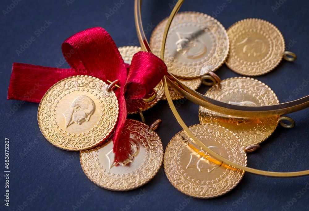 Traditional Turkish gold coins (Turkish name; Ceyrek altin)