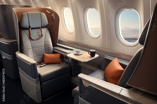 Luxurious Passenger Plane Cabin with Reclining Seats, Ample Legroom, and Modern Amenities © Андрей Знаменский