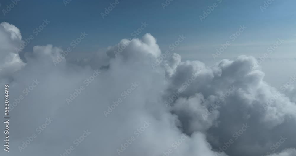 Drone flight above clouds during a misty sunrise morning Drone flight above clouds during a misty sunrise morning