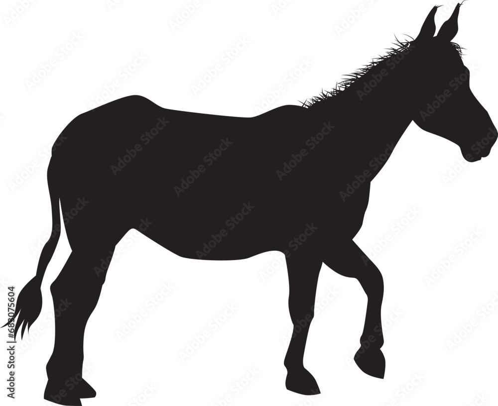Vector silhouette of a donkey walking