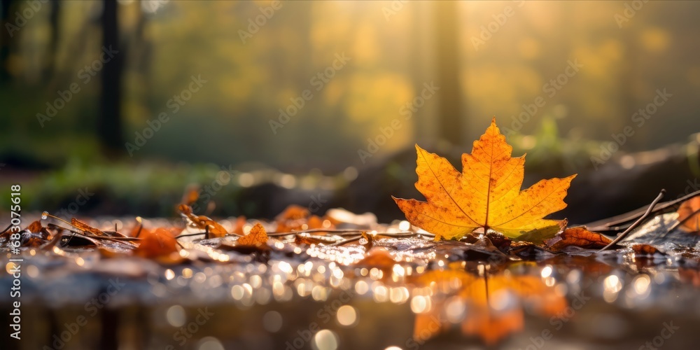 Single Leaf Rests on the Forest Ground, Bathed in the Warmth of Golden Sunlight, Offering Weekly Opportunities for All to Win and Sharing Lucky Tips Against the Autumn Blues