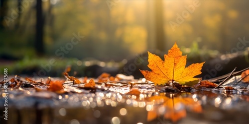 Single Leaf Rests on the Forest Ground  Bathed in the Warmth of Golden Sunlight  Offering Weekly Opportunities for All to Win and Sharing Lucky Tips Against the Autumn Blues