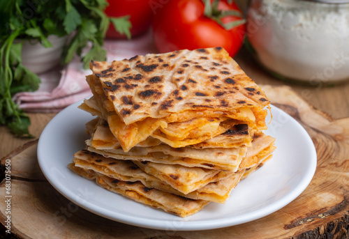 Traditional delicious Turkish food; Potato Pie (Turkish name; patatesli gozleme - gozleme)