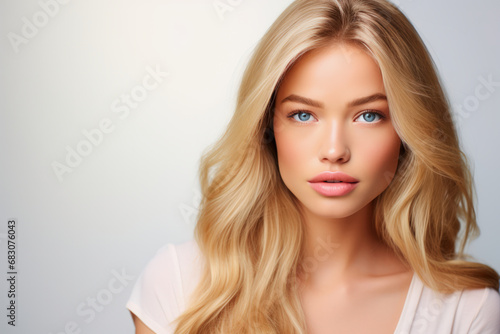 young blonde beauty model portrait against white background