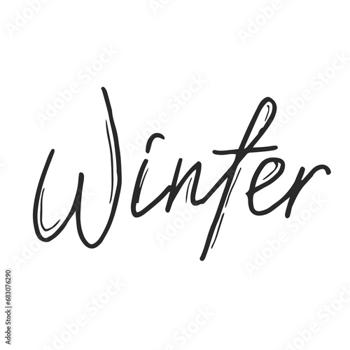 Winter lettering word in doodle style.