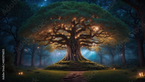 Wallpaper Mural Glowing Yggdrasil sacred tree. Norse cosmology. Torontodigital.ca