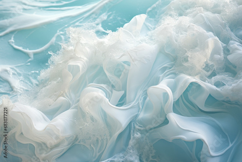 Waves adorned with sea foam lace, a delicate embellishment that adds an ethereal touch to the relentless motion of the ocean. Concept of the ephemeral beauty of sea foam. Generative Ai. © Sebastian
