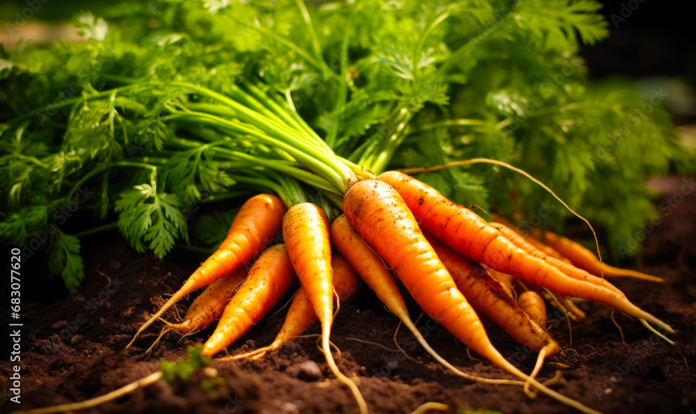 Carrot plants are seen on ground within a greenhouse in the foreground Carrot plants are seen on ground within a greenhouse in the foreground