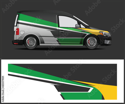 Racing car wrap design vector. Graphic abstract stripe racing background kit designs for wrap vehicle