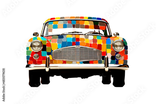 Pop art style in vintage classic car. Isolated on white transparent background
