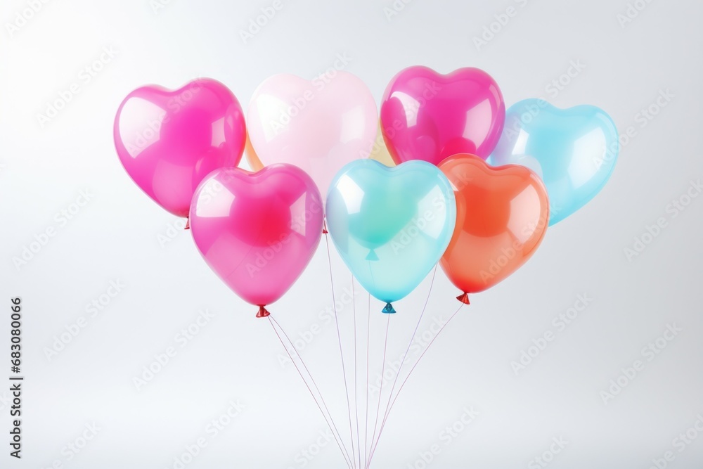 Inflatable heart-shaped balloons on a plain backdrop. Background with selective focus and copy space
