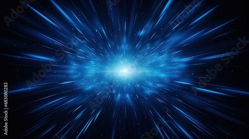 Zoom effect: Bright light blue lights radiate from the center on a dark blue background