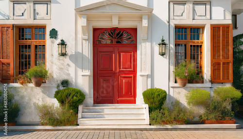 abstract Real estate background; beautiful house facade with wooden door