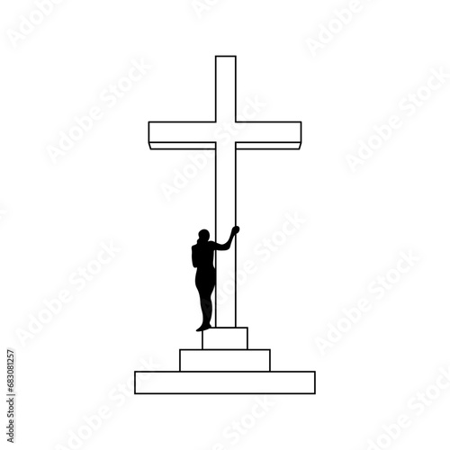 Silhouette of a woman and a cross