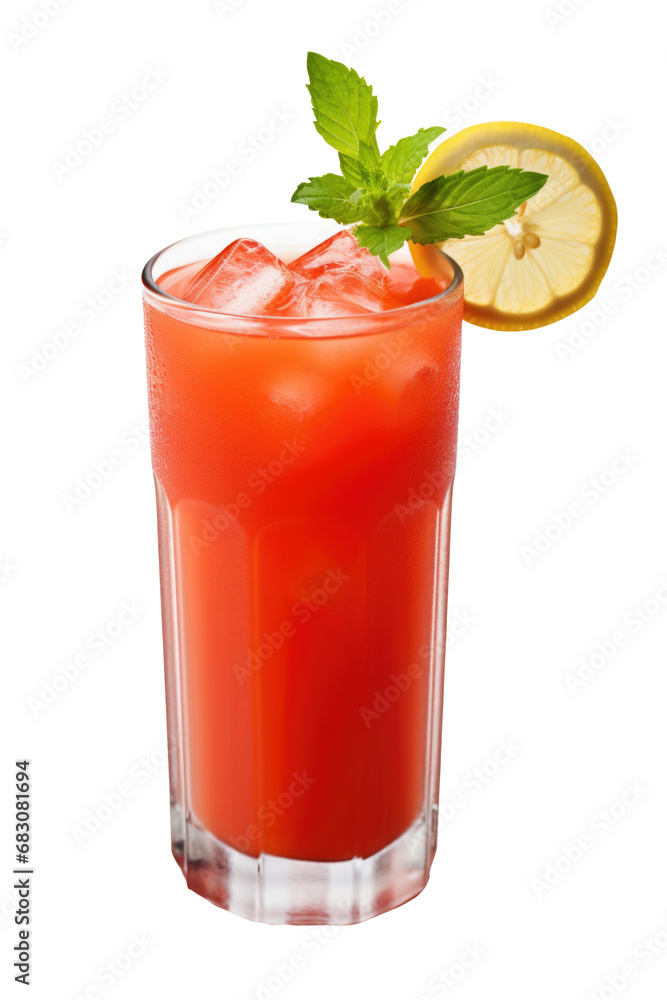 Tomato juice with ice, lemon and celery, isolated on transparent background. AI generative. Tomato juice with ice, lemon and celery, isolated on transparent background. AI generative.