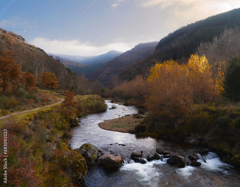 nature and environment, small winding river between the mountains, autumn nature and environment, small winding river between the mountains, autumn