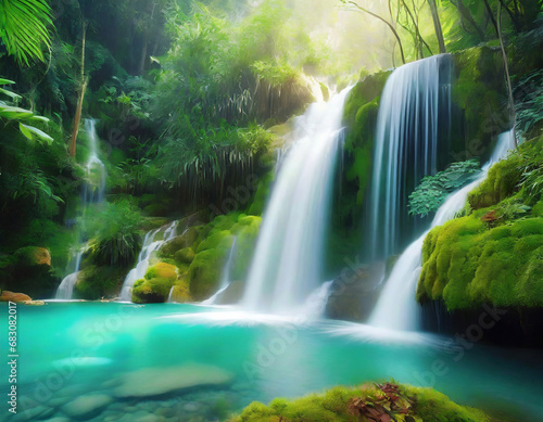 nature background  beautiful dreamy image of waterfall in tropical forest © Donald