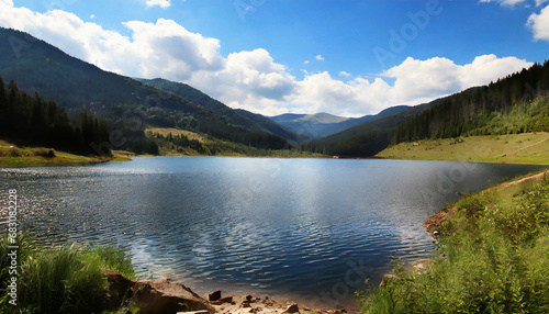 nature photo of a lake in the middle of mountains