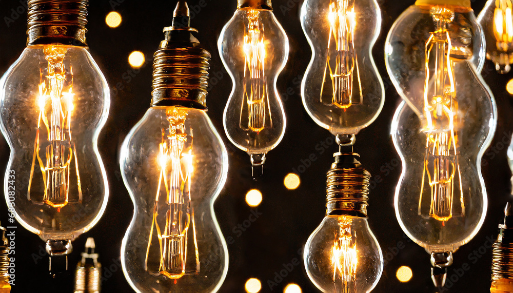 pattern of bright light bulbs; lights on black background; abstraction pattern of bright light bulbs; lights on black background; abstraction