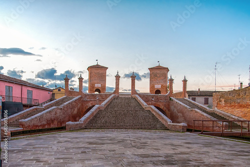 Trepponti in Comacchio Italy also known as Ponte Pallotta, is the best-known bridge in Comacchio as well as its most representative monument
​ photo
