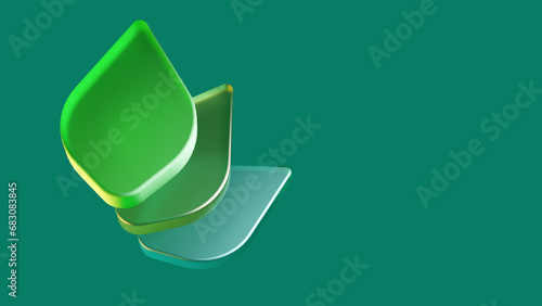 3D rendered illustration with glass shapes in green colors. A minimal abstract scene with geometrical forms on a bright background. Set of Geometric shapes in a dynamic composition.