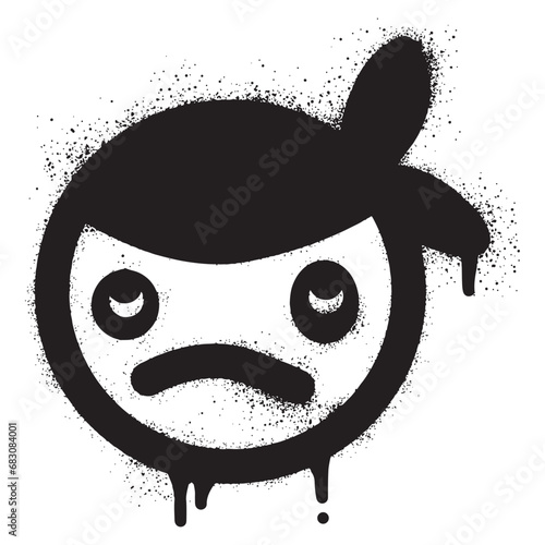Graffiti emoticon smiling face wearing bandanna with spray paint