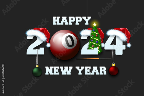 Happy New Year 2024 and billiard ball