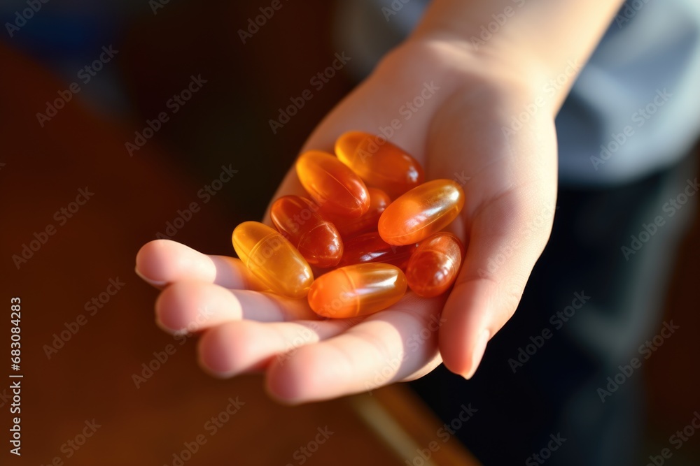 Kids' hands cradle fruity chewable vitamins, a miniature bouquet of health and fruity aromas Kids' hands cradle fruity chewable vitamins, a miniature bouquet of health and fruity aromas