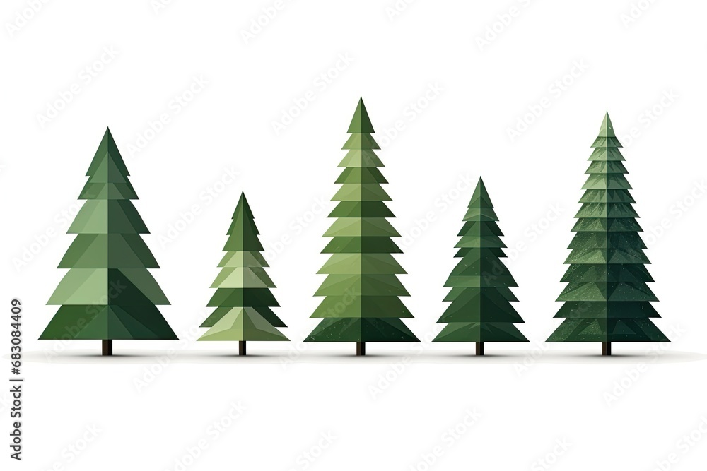 The concept of Christmas. Set of Christmas trees of geometric shapes on a white background