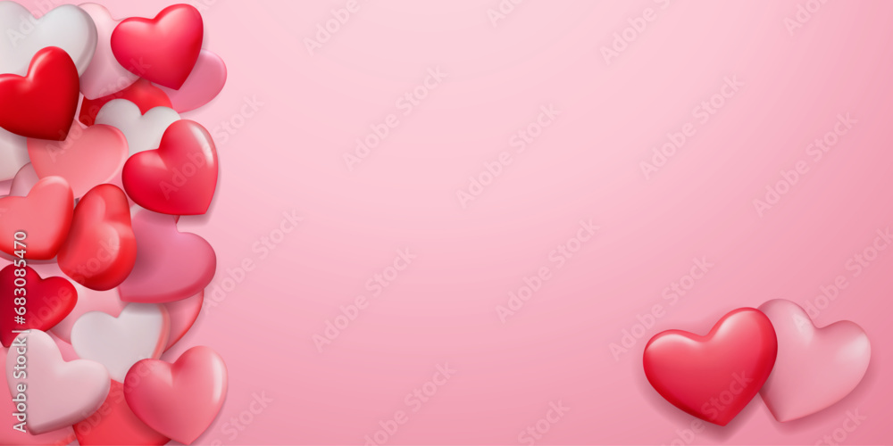 Valentine's day illustration with many red and pink hearts