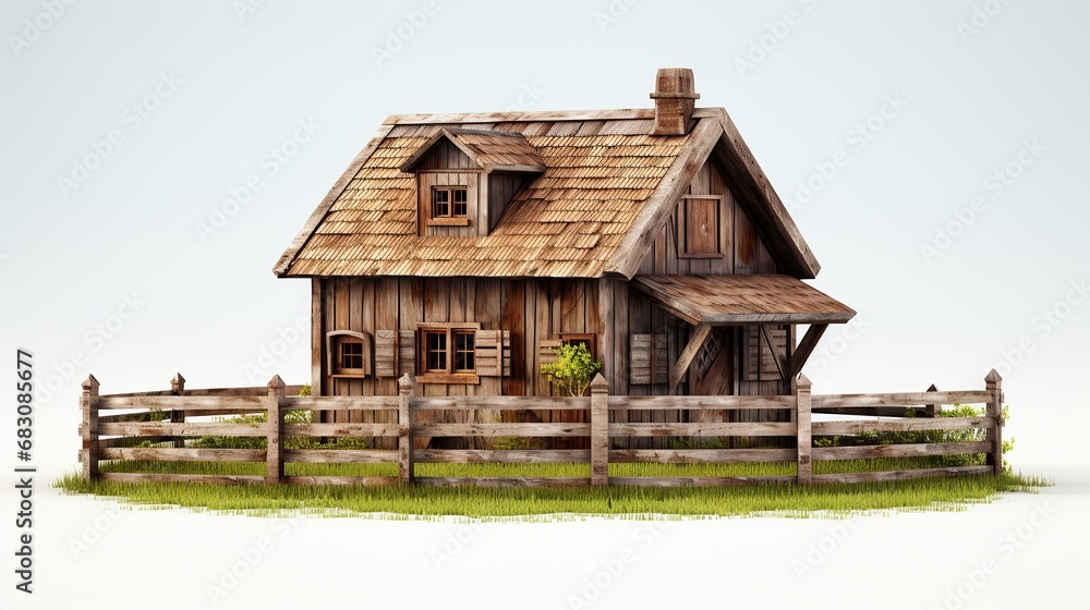 Rustic wooden farm house isolated in white background Rustic wooden farm house isolated in white background