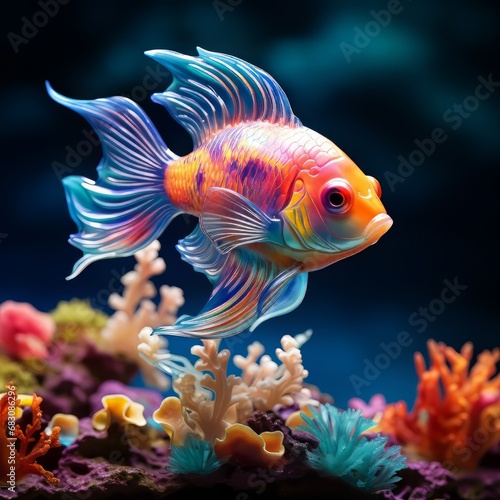The rock beauty fish glides with grace through a coral reef, its vibrant colors shining under the crystal-clear blue ocean water.