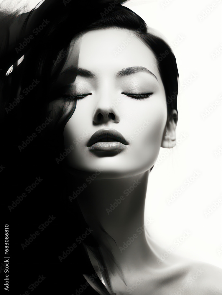 Fototapeta premium The womans eyes closed in black and white