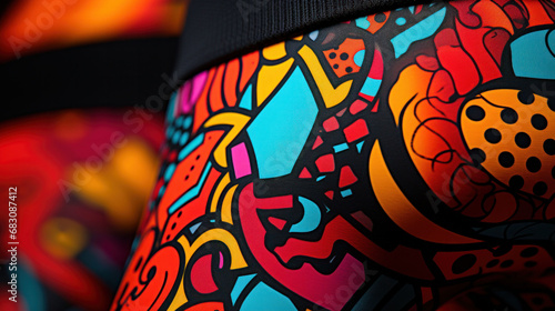 Art-inspired sports clothing featuring a kaleidoscope of graffiti motifs, perfect for the fashion-conscious athlete.