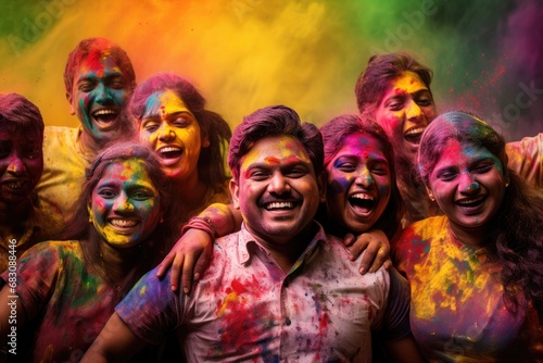 happy indian family celebrating holi party. happy holi. festival of colors