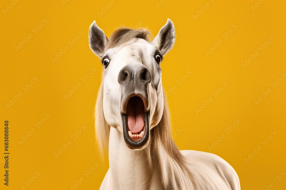 Studio portrait of shocked horse with surprised eyes - obrazy, fototapety, plakaty 