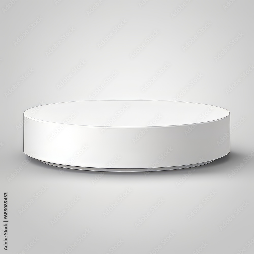 A 3D cylindrical pedestal display, a white circle podium stand isolated on a white background. A 3D cylindrical pedestal display, a white circle podium stand isolated on a white background.